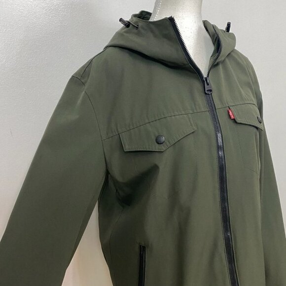 LEVI'S MEN'S OLIVE GREEN WATERPROOF ARCTIC CLOTH RAINCOAT - S - Picture 7 of 13